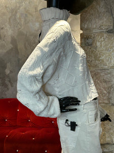 PULL COL ROULE ÉCRU COURT ET MANCHES LONGUES