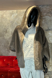 FAUX VISON CAPUCHE RÉVERSIBLE MANCHES 3/4