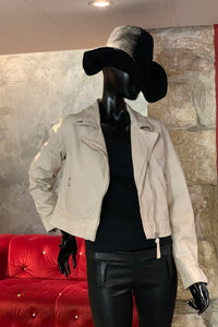 BLOUSON PERFECTO CUIR ÉCRU