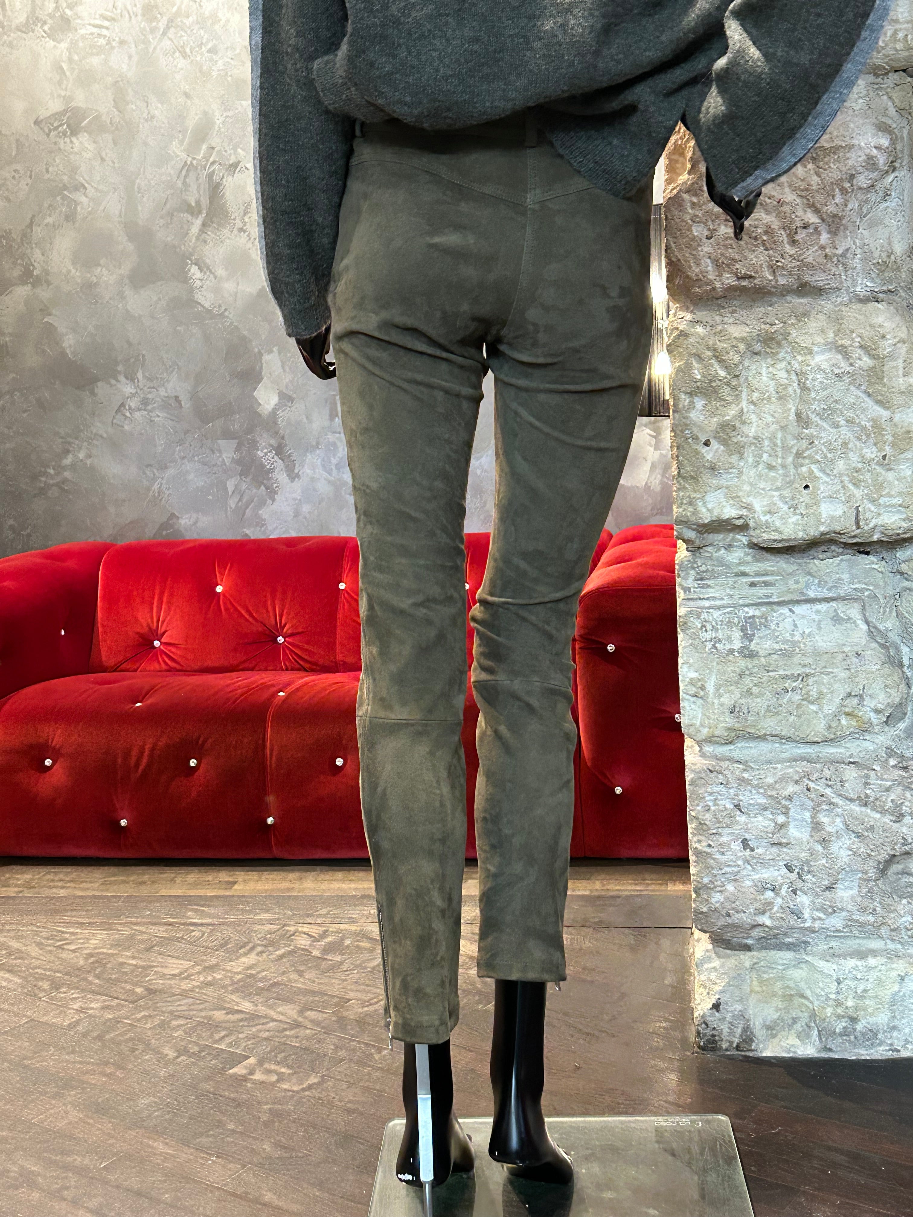 BIKER VEAU VELOURS KAKI STRETCH VENTCOUVERT