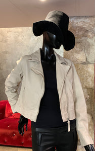 BLOUSON PERFECTO CUIR ÉCRU