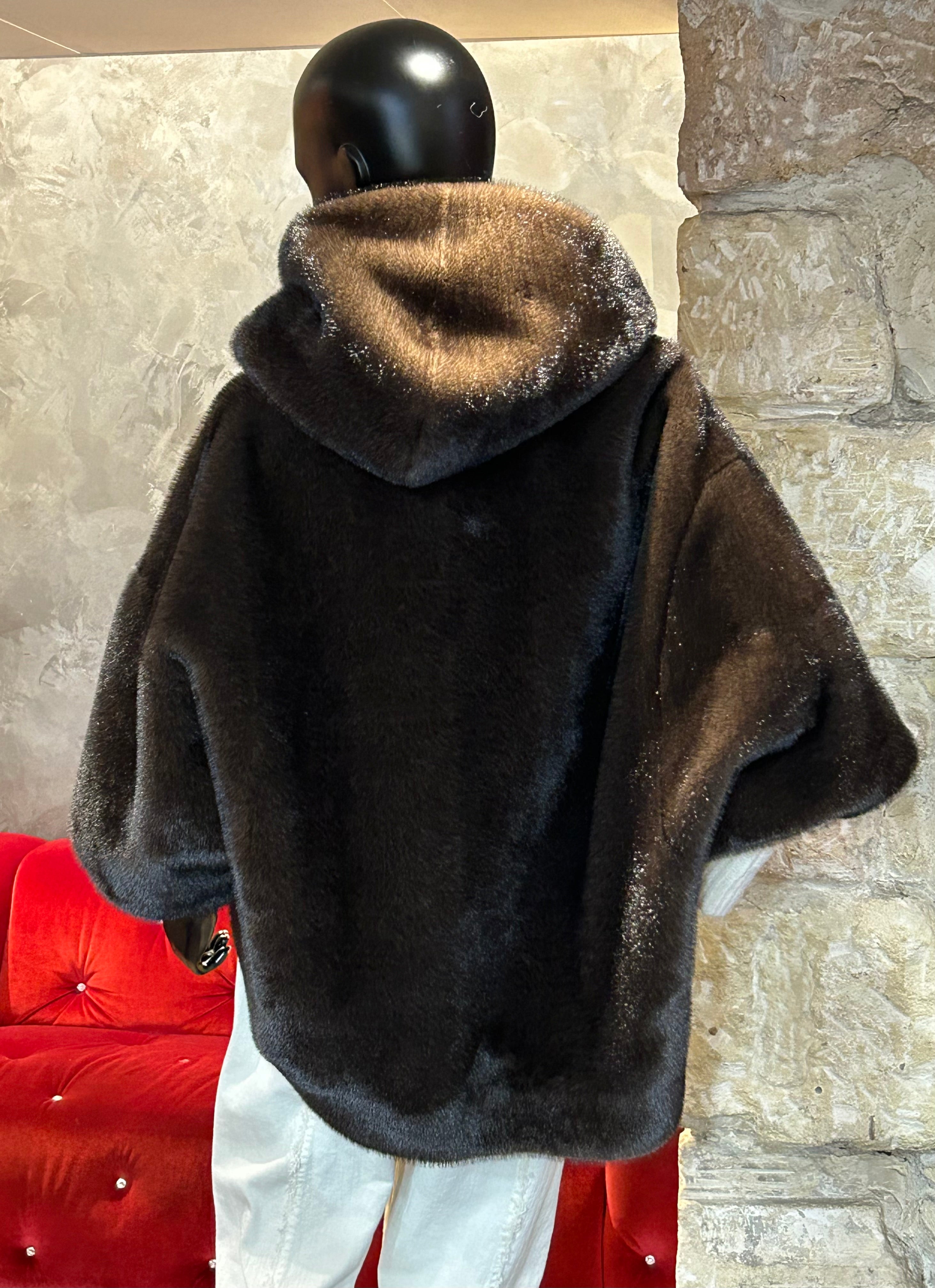 FAUX VISON CAPUCHE RÉVERSIBLE DARK/BROWN