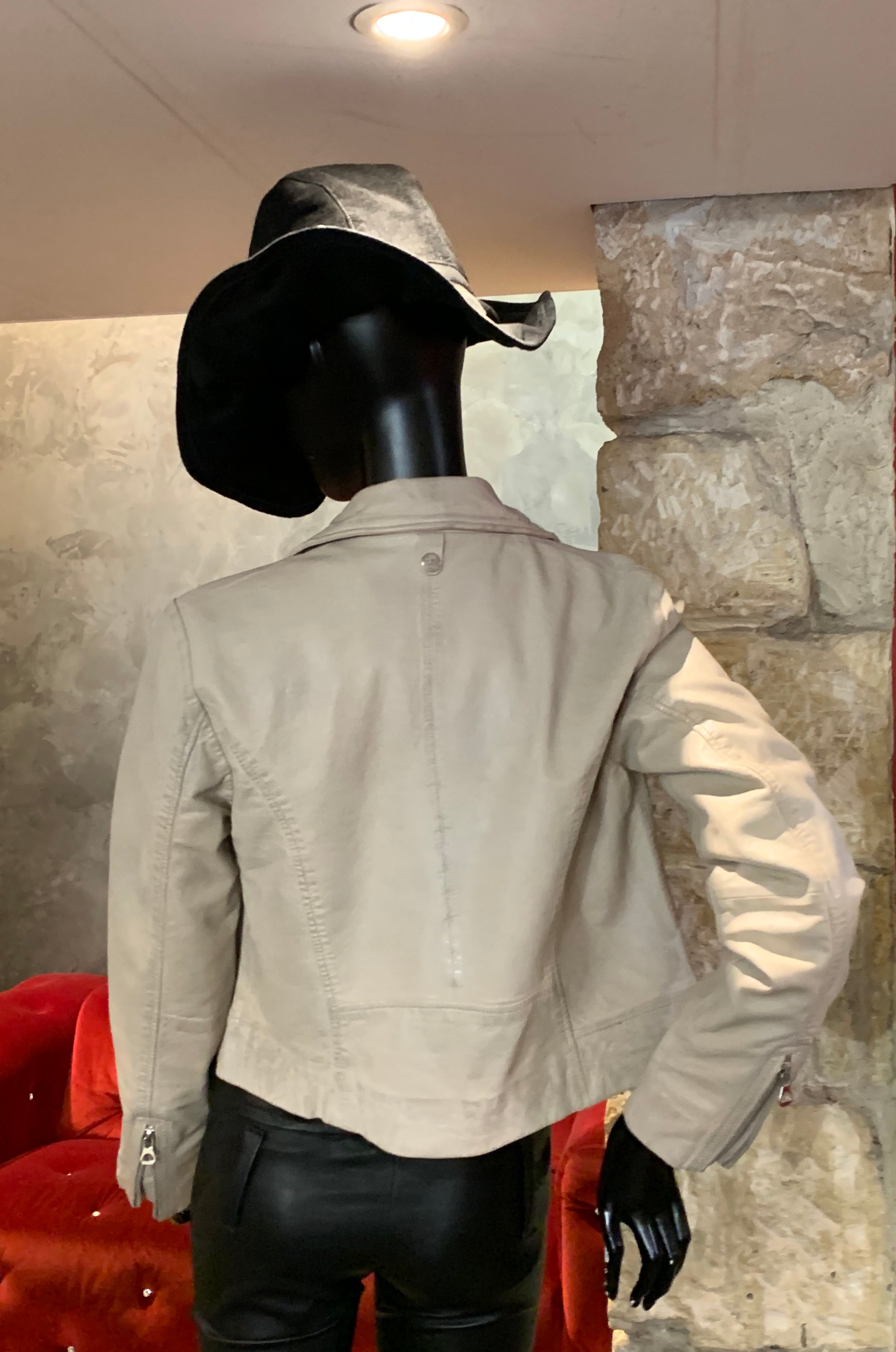 BLOUSON PERFECTO CUIR ÉCRU