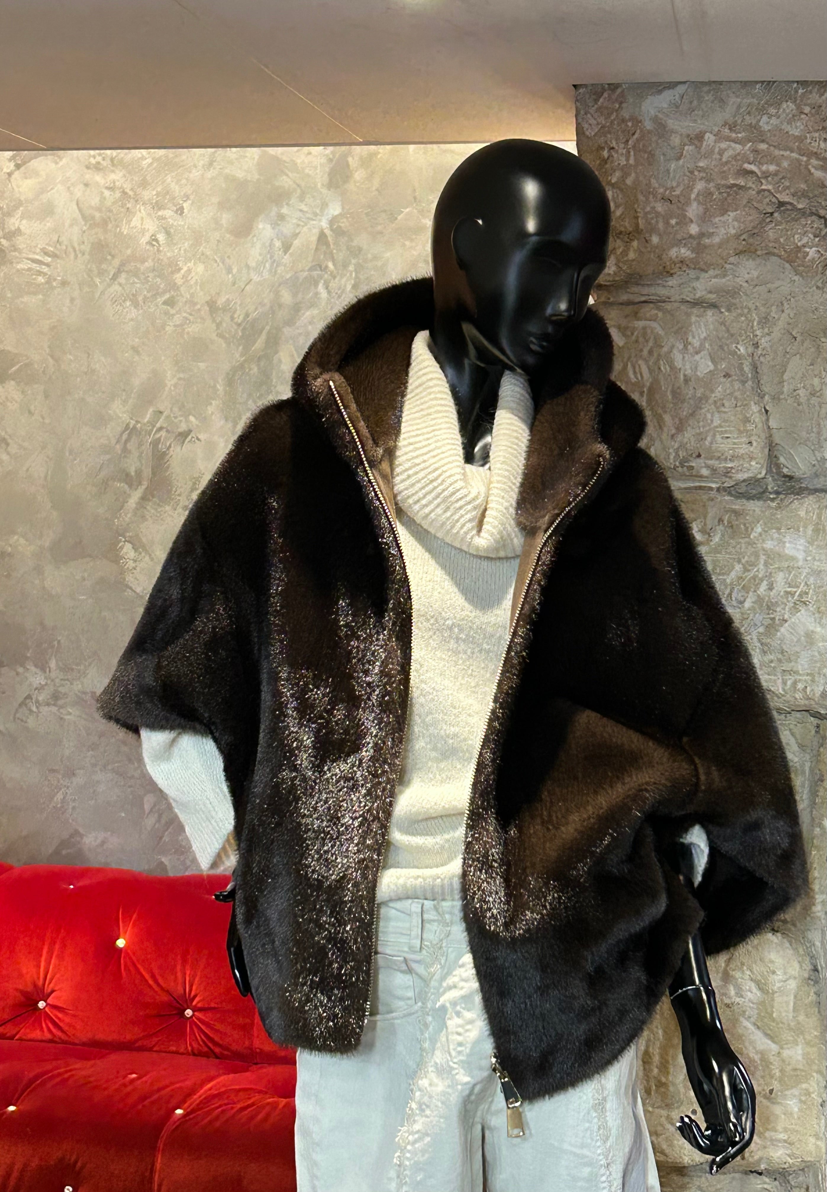 FAUX VISON CAPUCHE RÉVERSIBLE DARK/BROWN