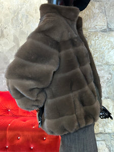 BLOUSON FAUX VISON BANDES