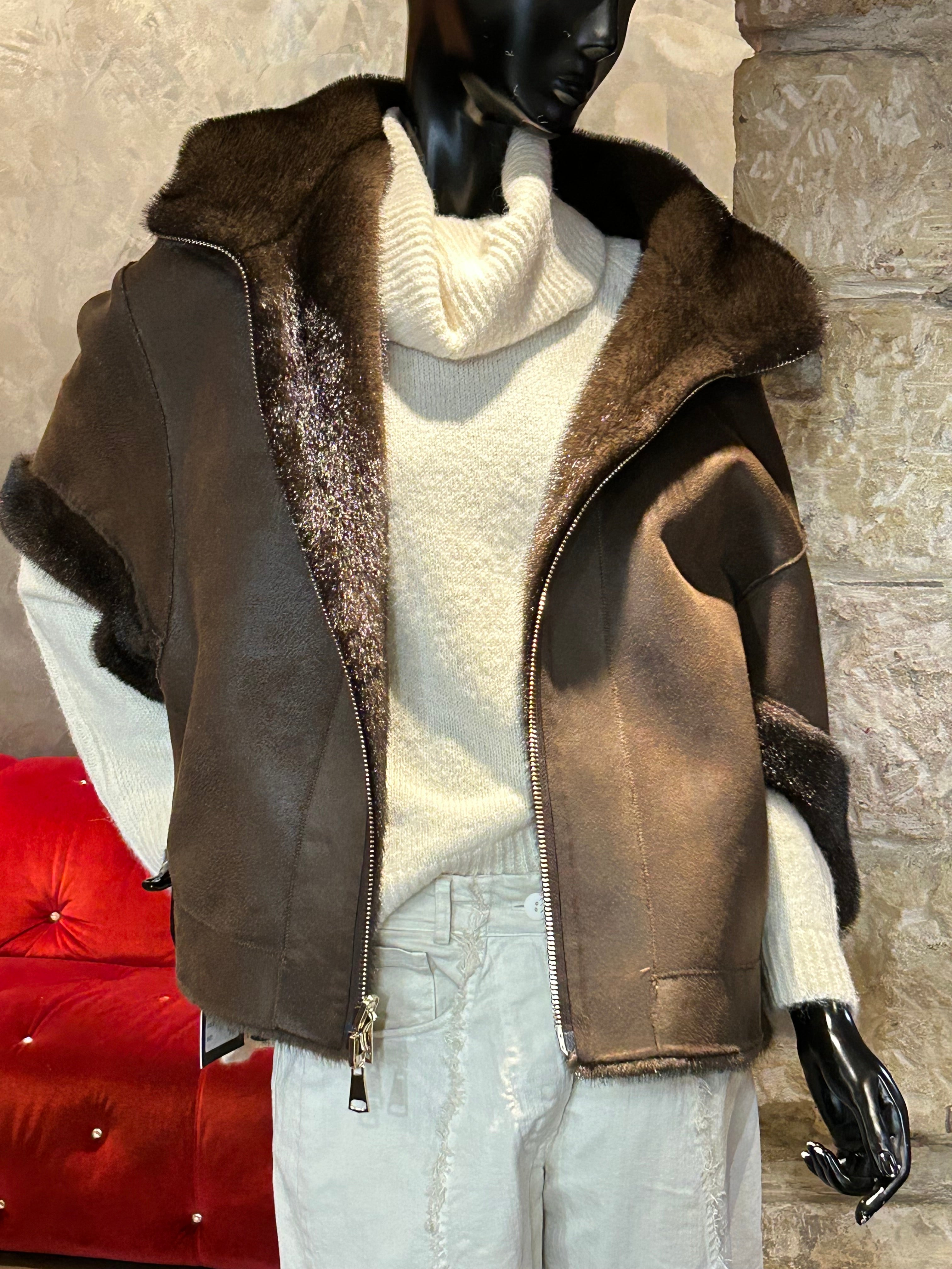 FAUX VISON CAPUCHE RÉVERSIBLE DARK/BROWN