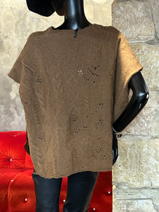 PULL COL ROND OVER SANS MANCHES CAMEL