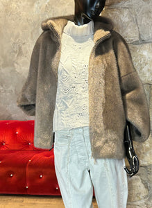 FAUX VISON CAPUCHE RÉVERSIBLE MANCHES 3/4