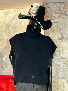 COL ROULE SANS MANCHES NOIR