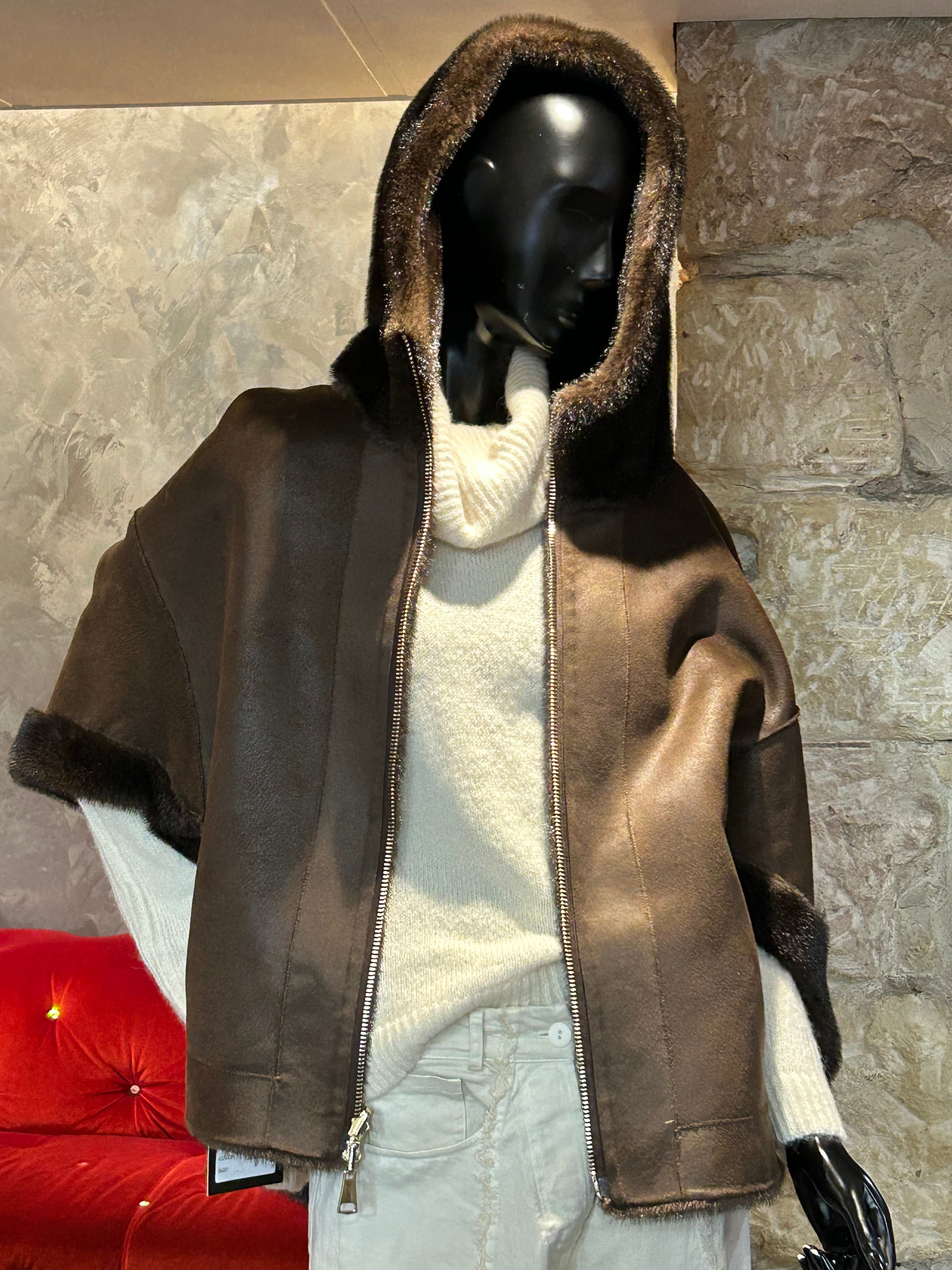 FAUX VISON CAPUCHE RÉVERSIBLE DARK/BROWN