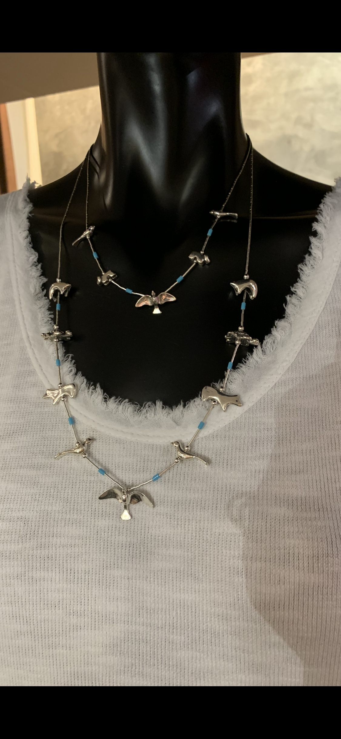 COLLIER « ANIMALS » LONG EN ARGENT ET TURQUOISES