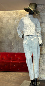 PANTALON ECRU DECOUPES FRANGEES
