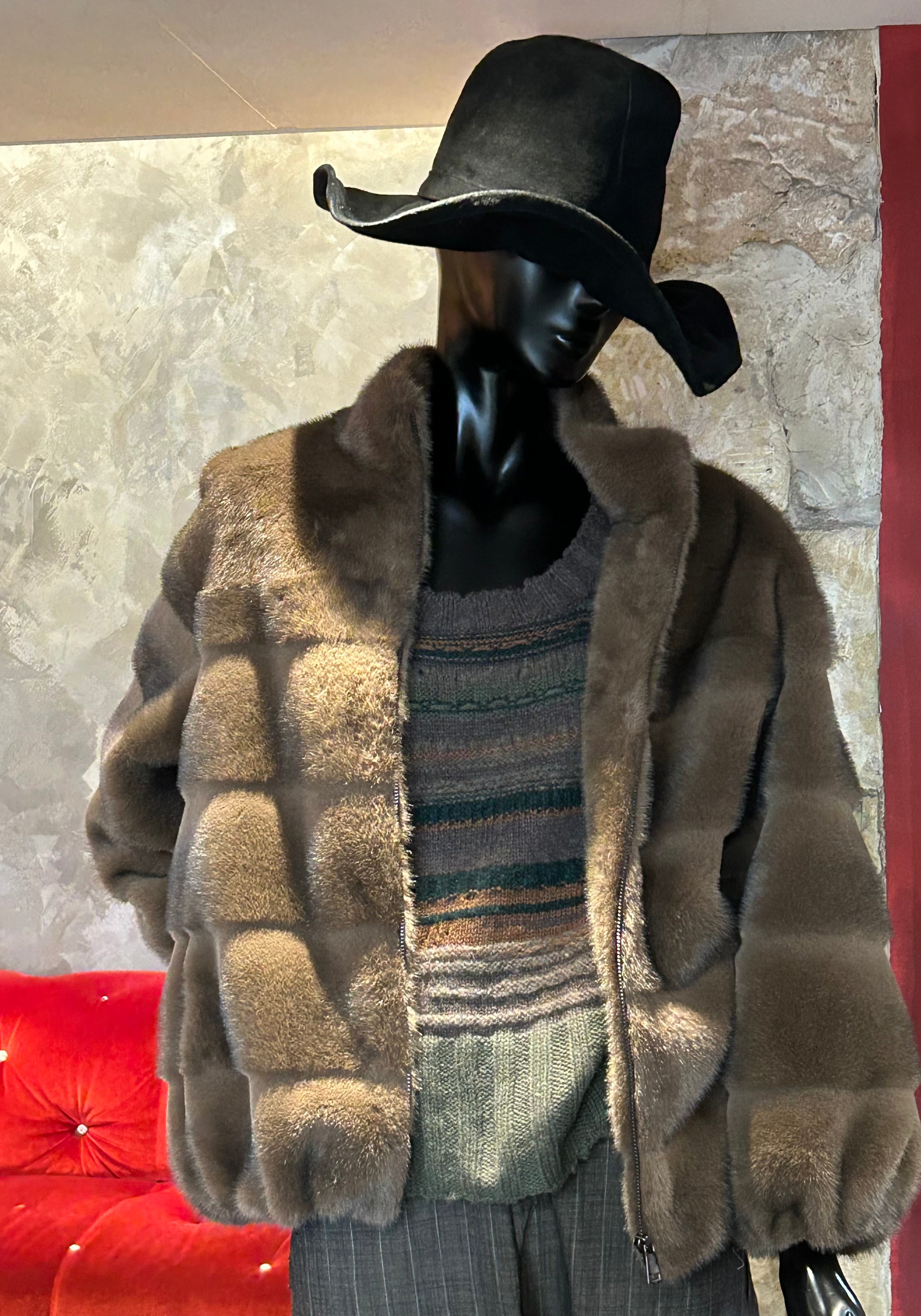 BLOUSON FAUX VISON BANDES