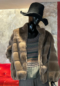 BLOUSON FAUX VISON BANDES