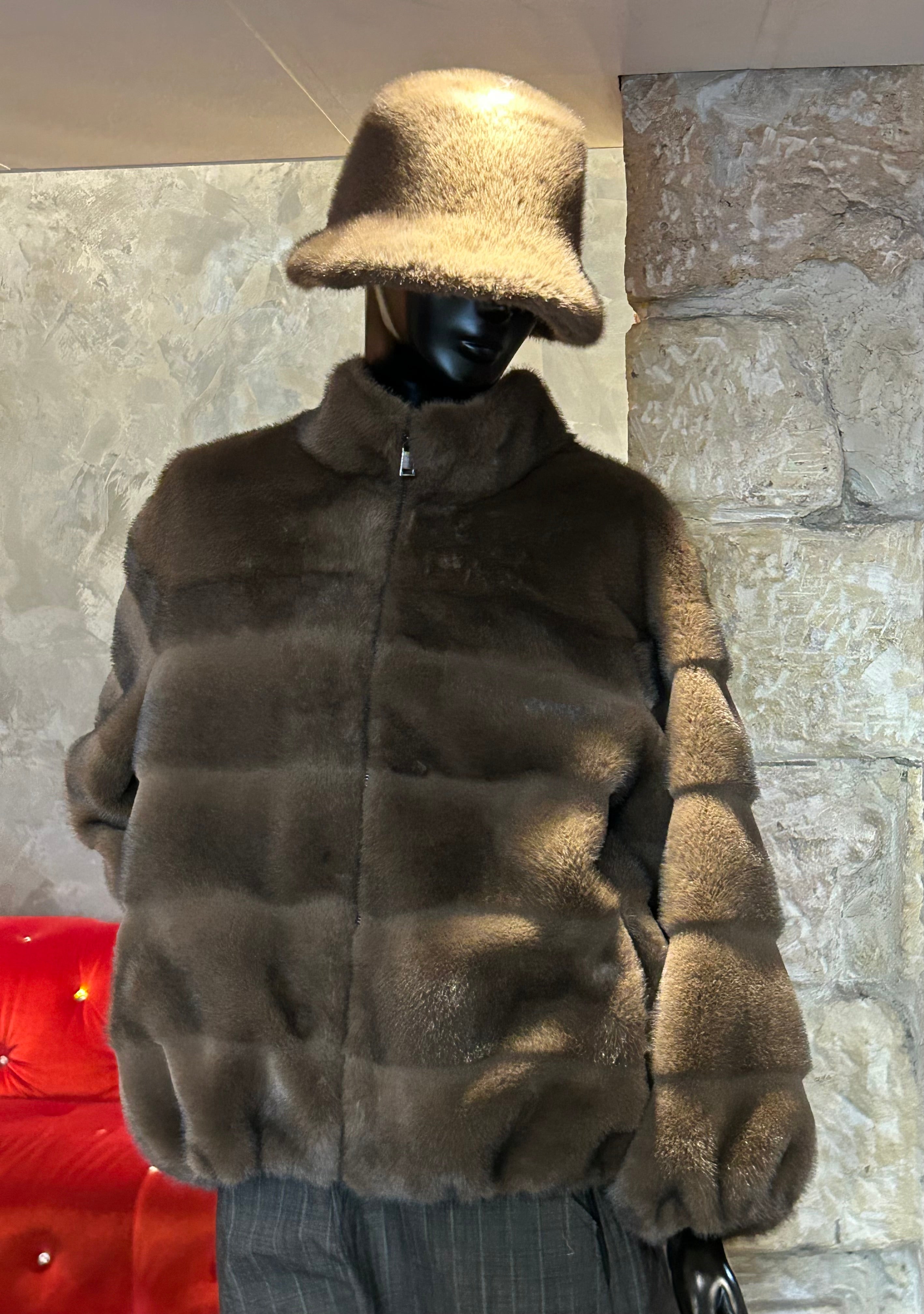 BLOUSON FAUX VISON BANDES