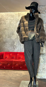 BLOUSON FAUX VISON BANDES