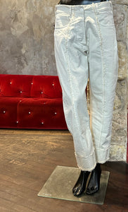PANTALON ECRU DECOUPES FRANGEES