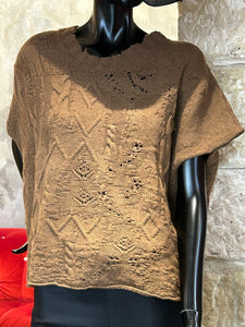 PULL COL ROND OVER SANS MANCHES CAMEL