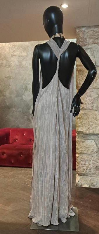 ROBE LONGUE PLISSÉE DOS NU SABLE