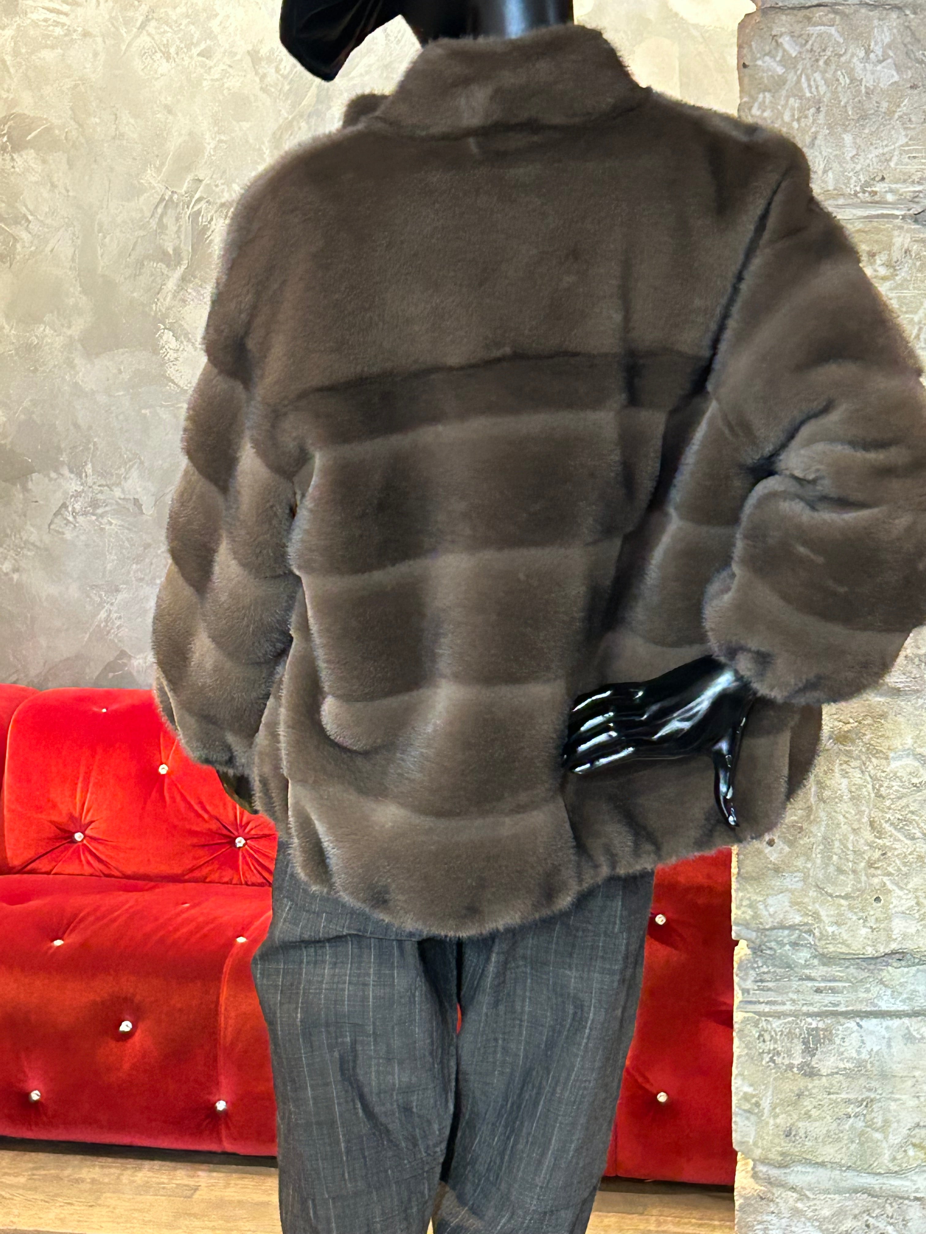 BLOUSON FAUX VISON BANDES