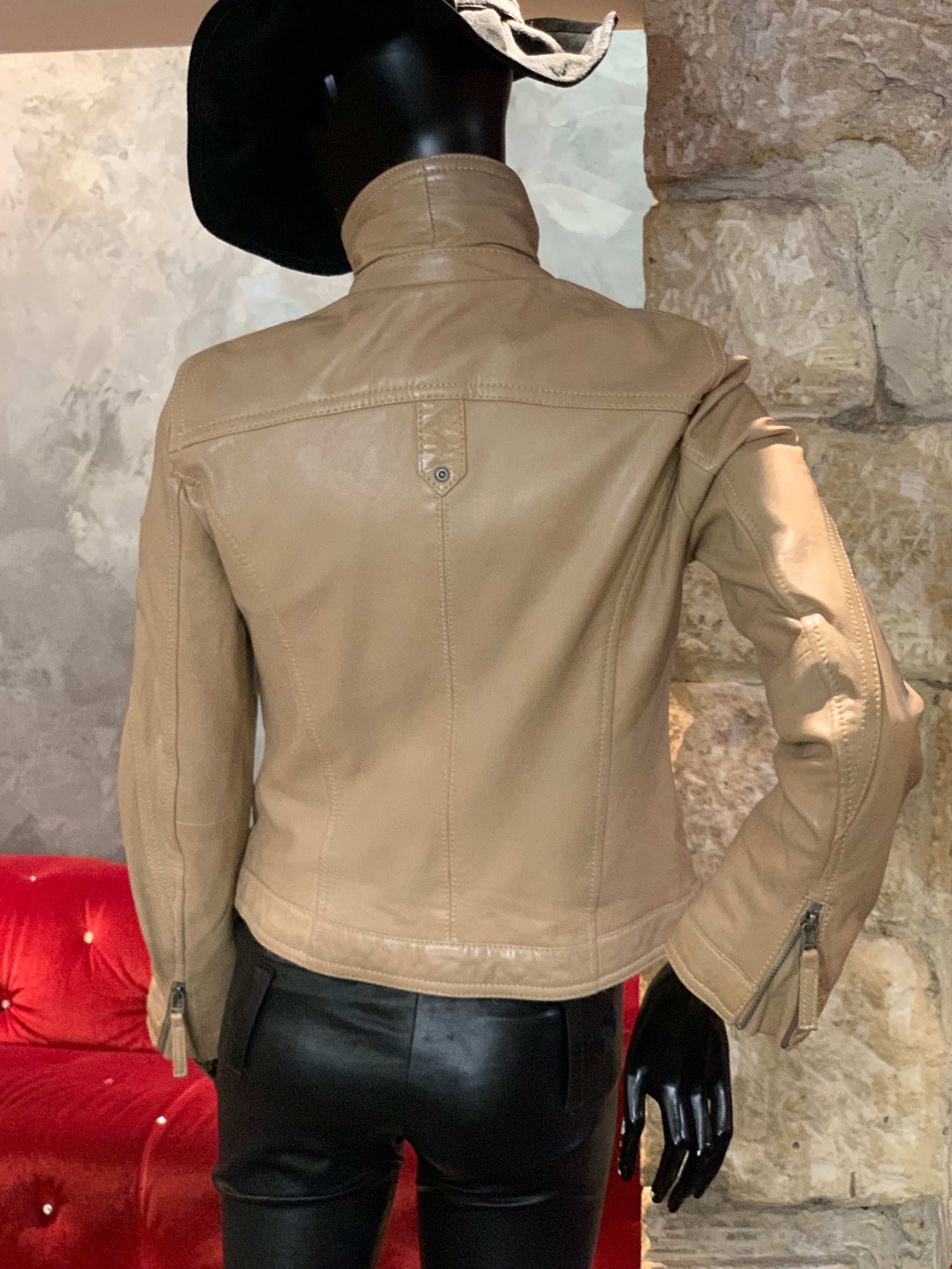 BLOUSON CUIR LIGHT BEIGE