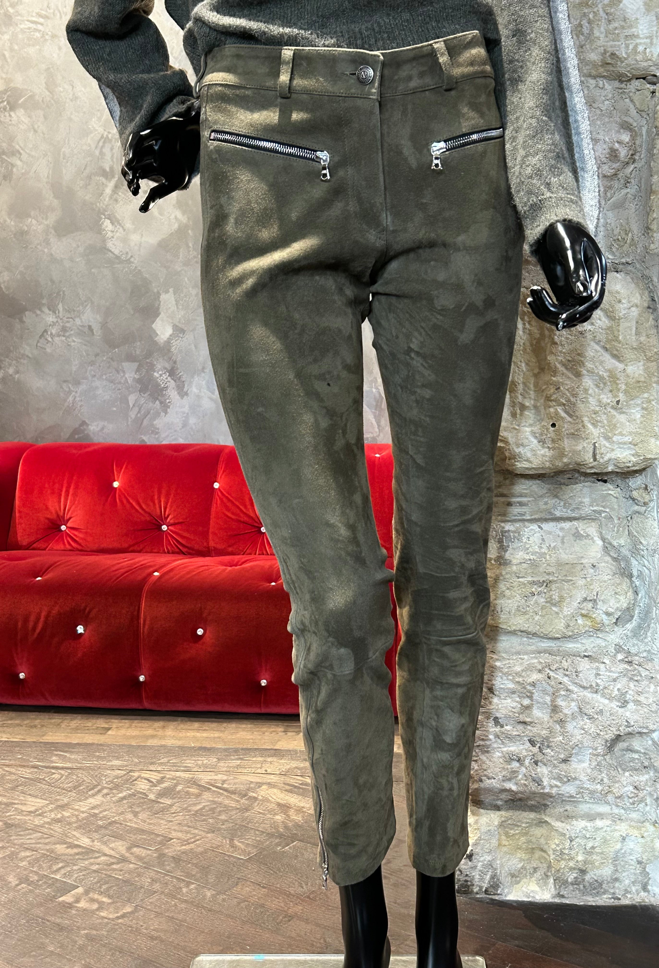 BIKER VEAU VELOURS KAKI STRETCH VENTCOUVERT