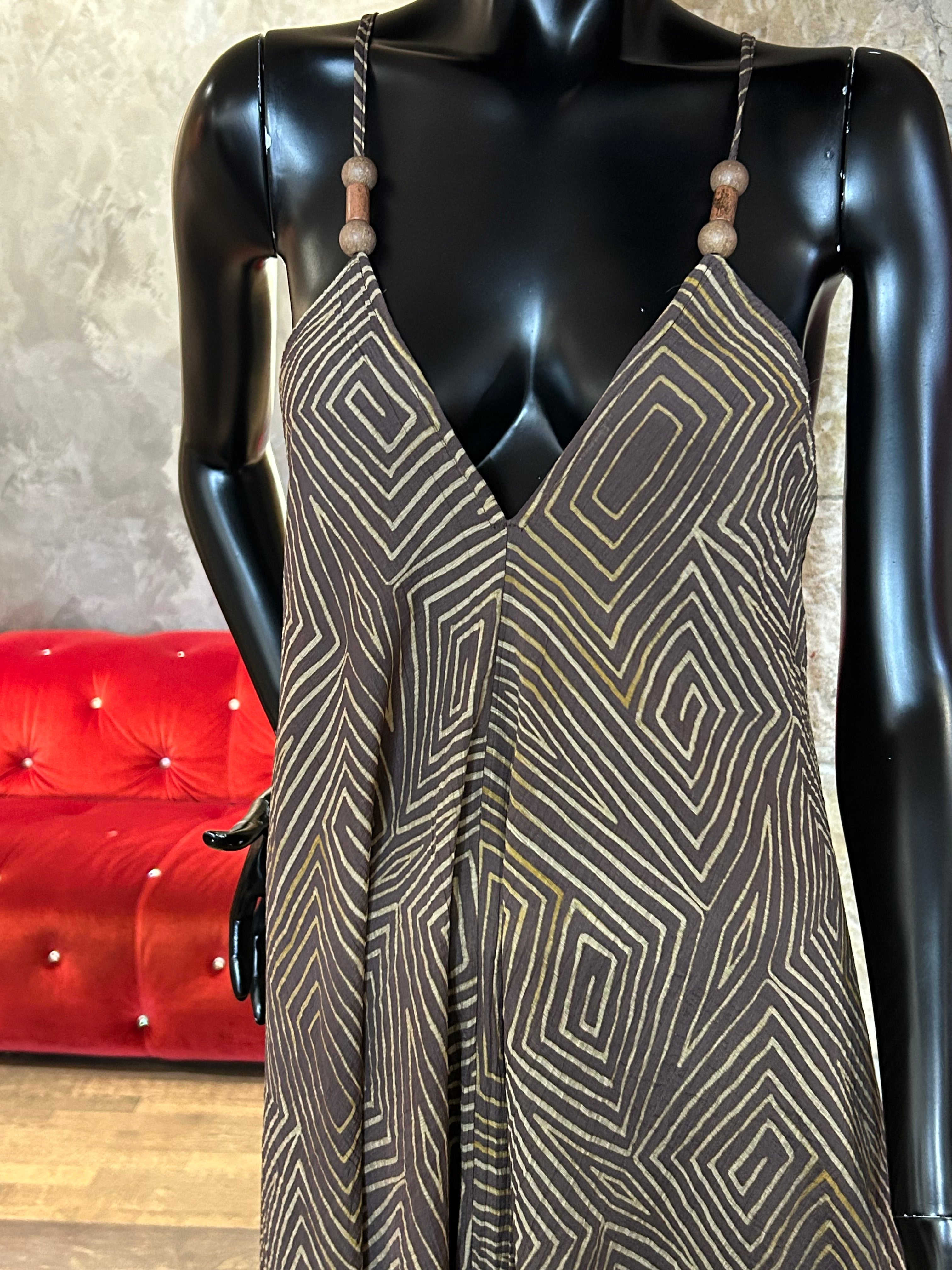 ROBE BRETELLES PERLES BOIS