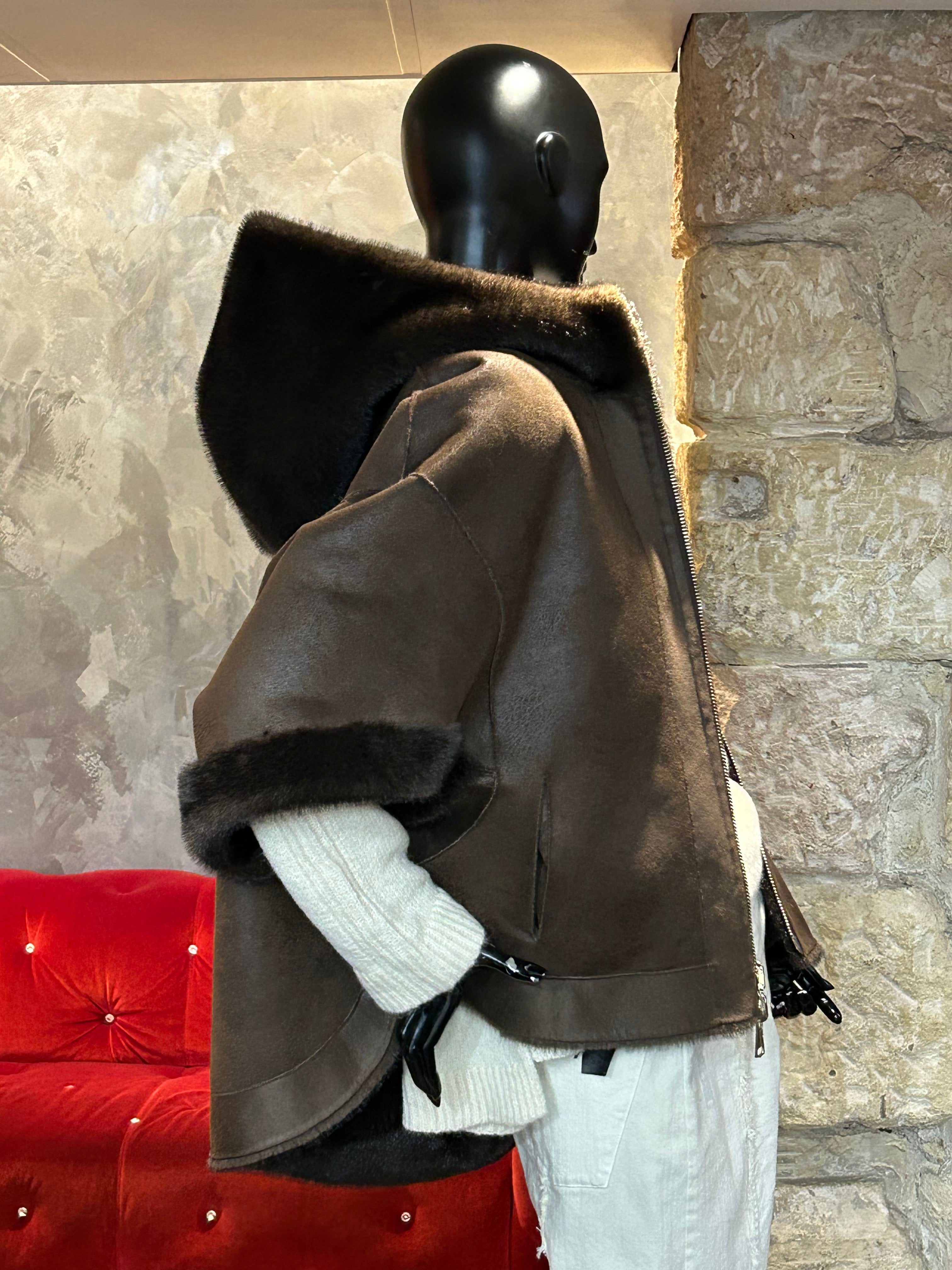 FAUX VISON CAPUCHE RÉVERSIBLE DARK/BROWN