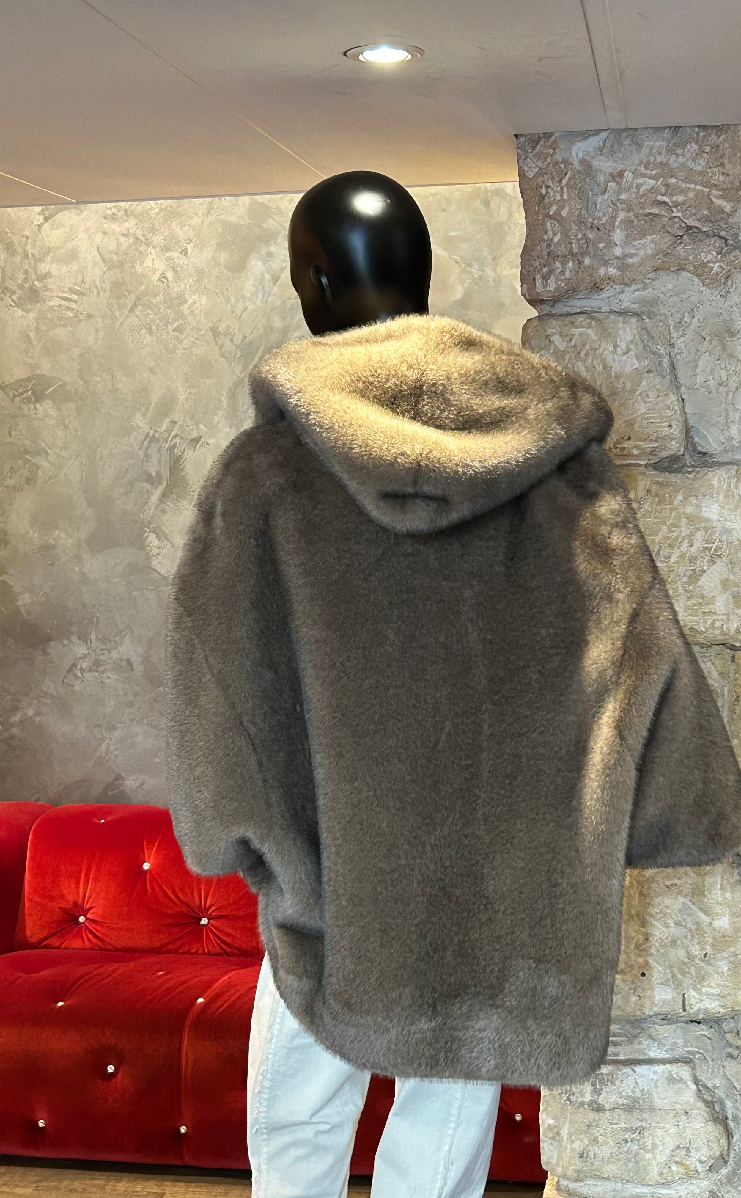 FAUX VISON CAPUCHE RÉVERSIBLE MANCHES 3/4