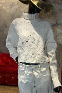 PULL COL ROULE ÉCRU COURT ET MANCHES LONGUES