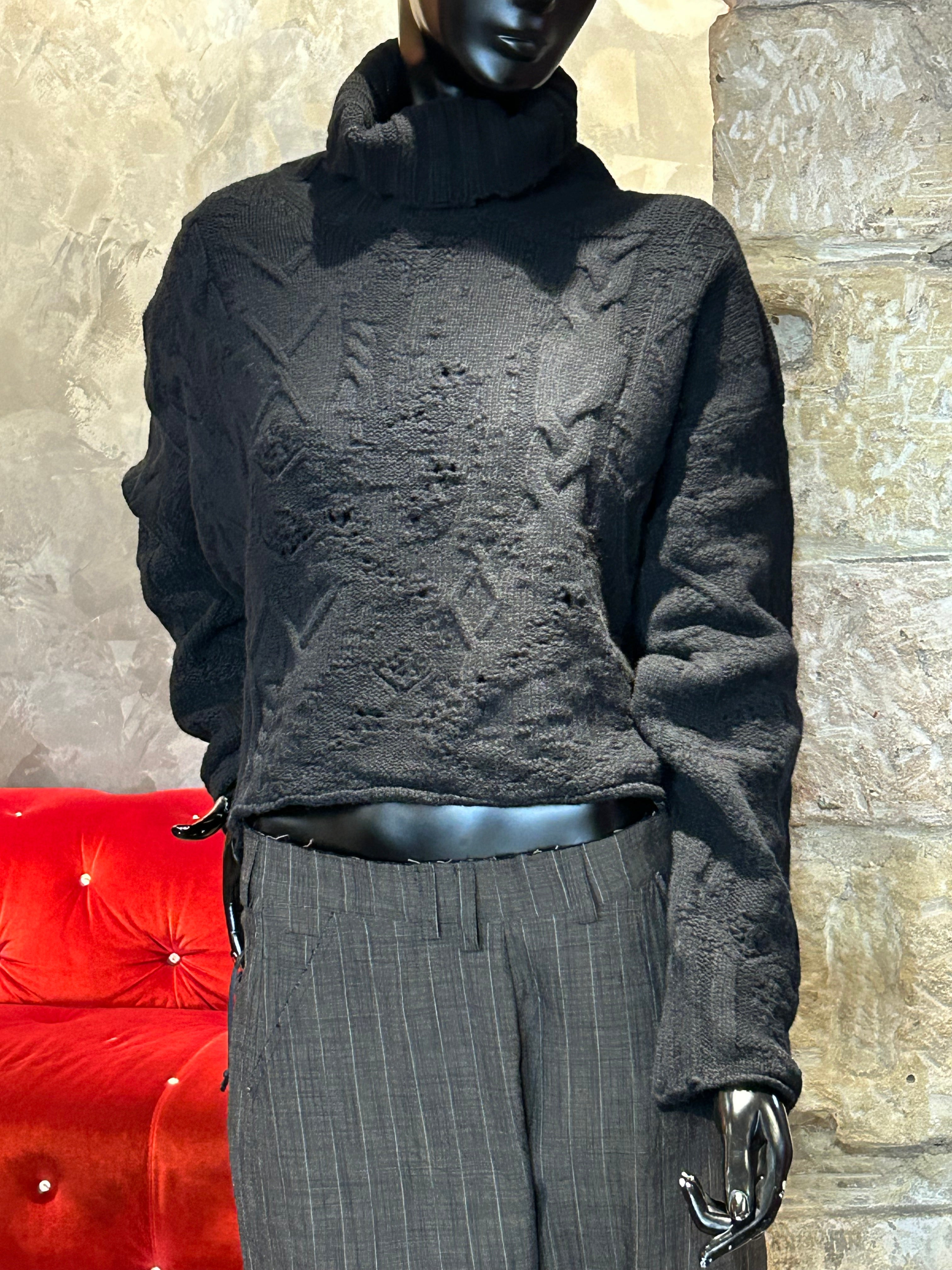PULL COL ROULE COURT MANCHES LONGUES NOIR
