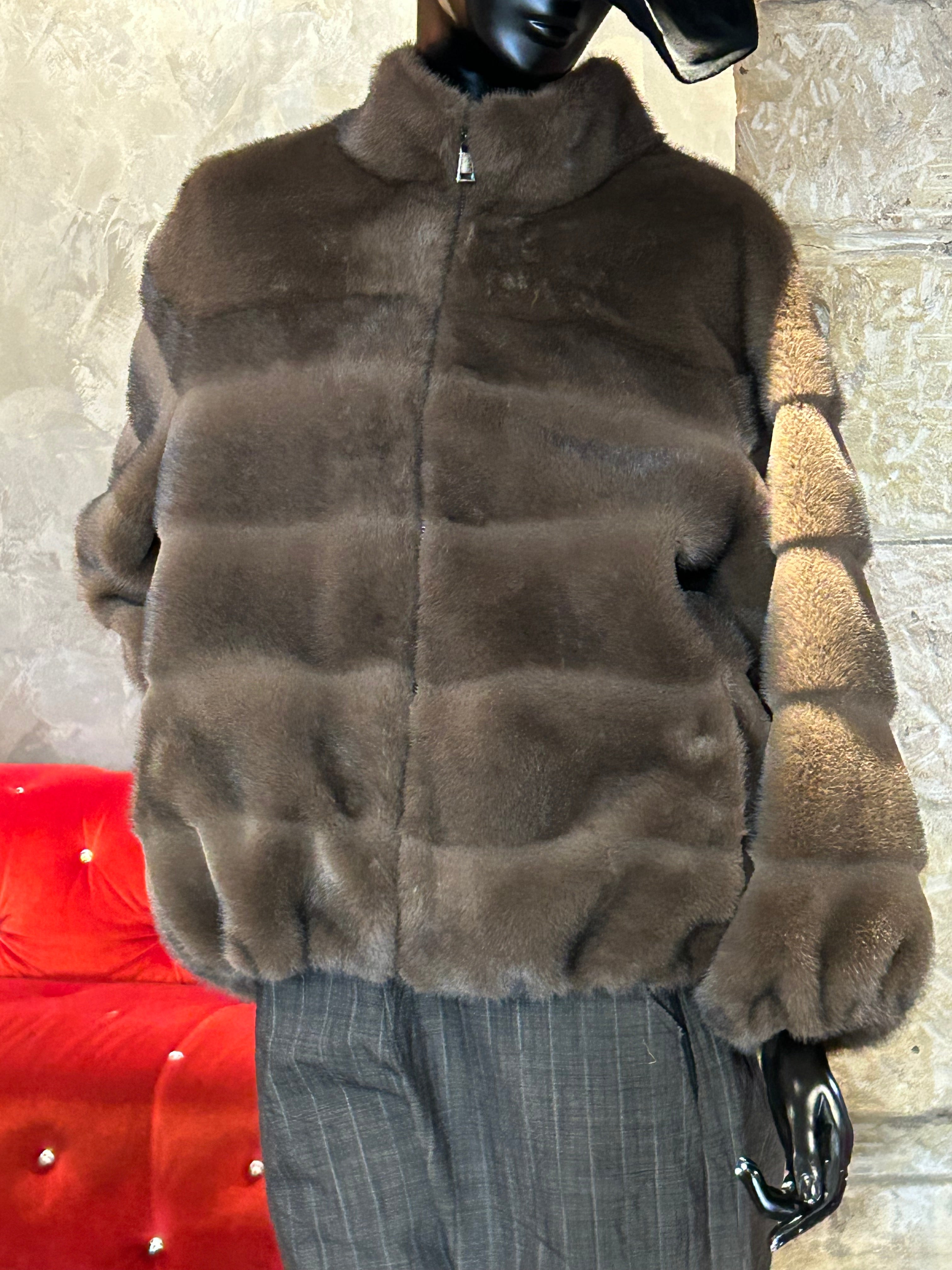 BLOUSON FAUX VISON BANDES