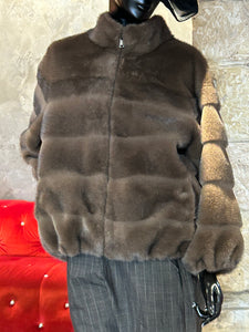 BLOUSON FAUX VISON BANDES
