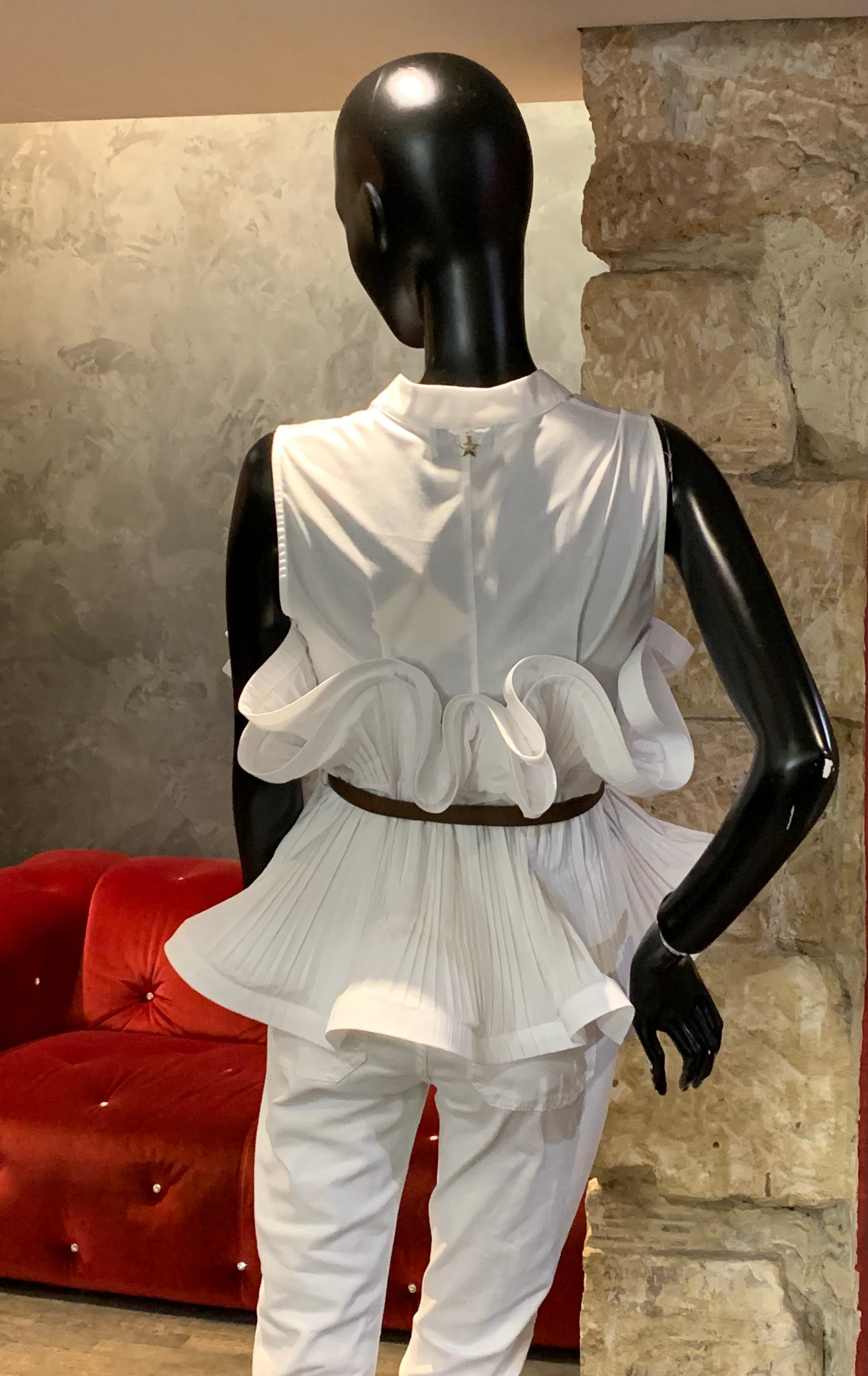 TOP VOLANTS COUTURE BLANC