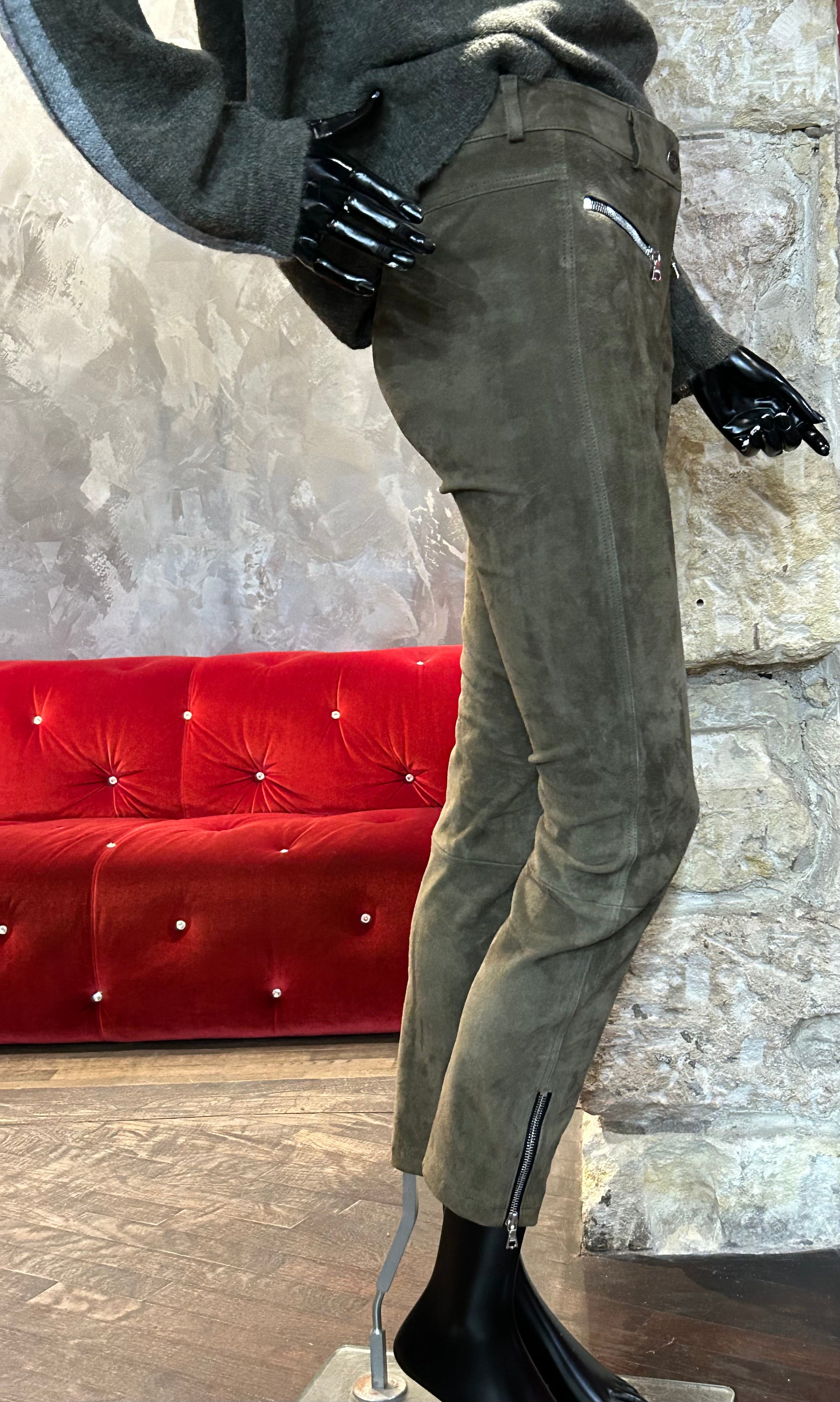 BIKER VEAU VELOURS KAKI STRETCH VENTCOUVERT