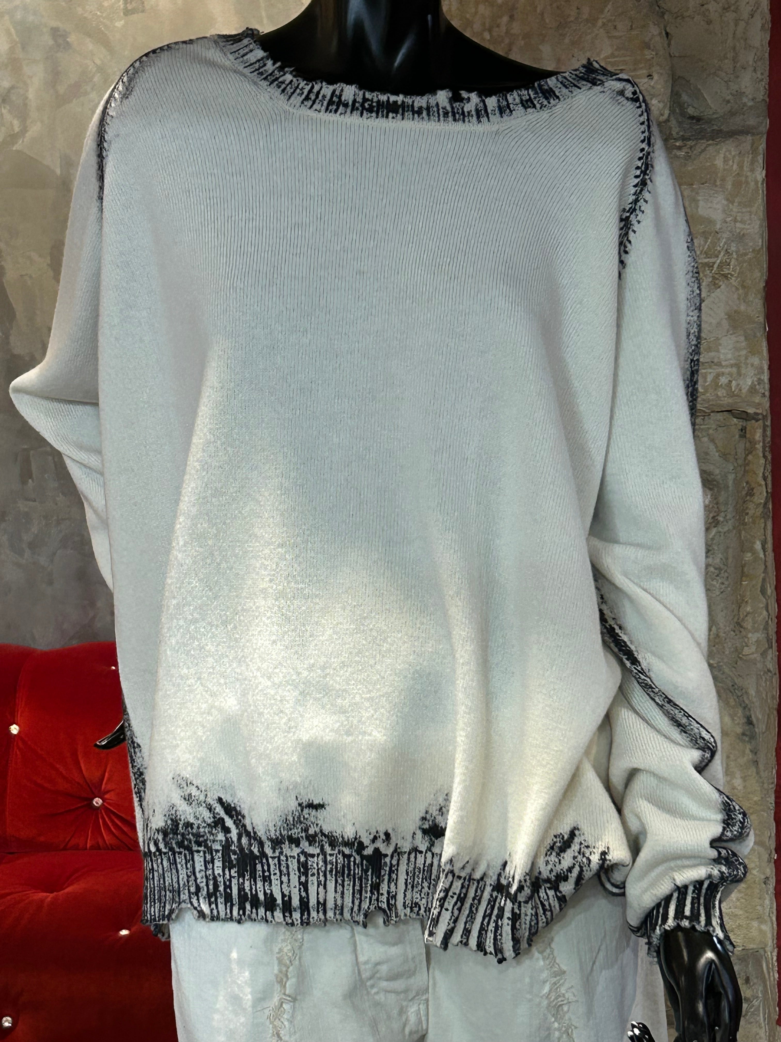 PULL MANCHES LONGUES ECRU ET TIE NOIR