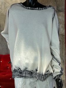 PULL MANCHES LONGUES ECRU ET TIE NOIR