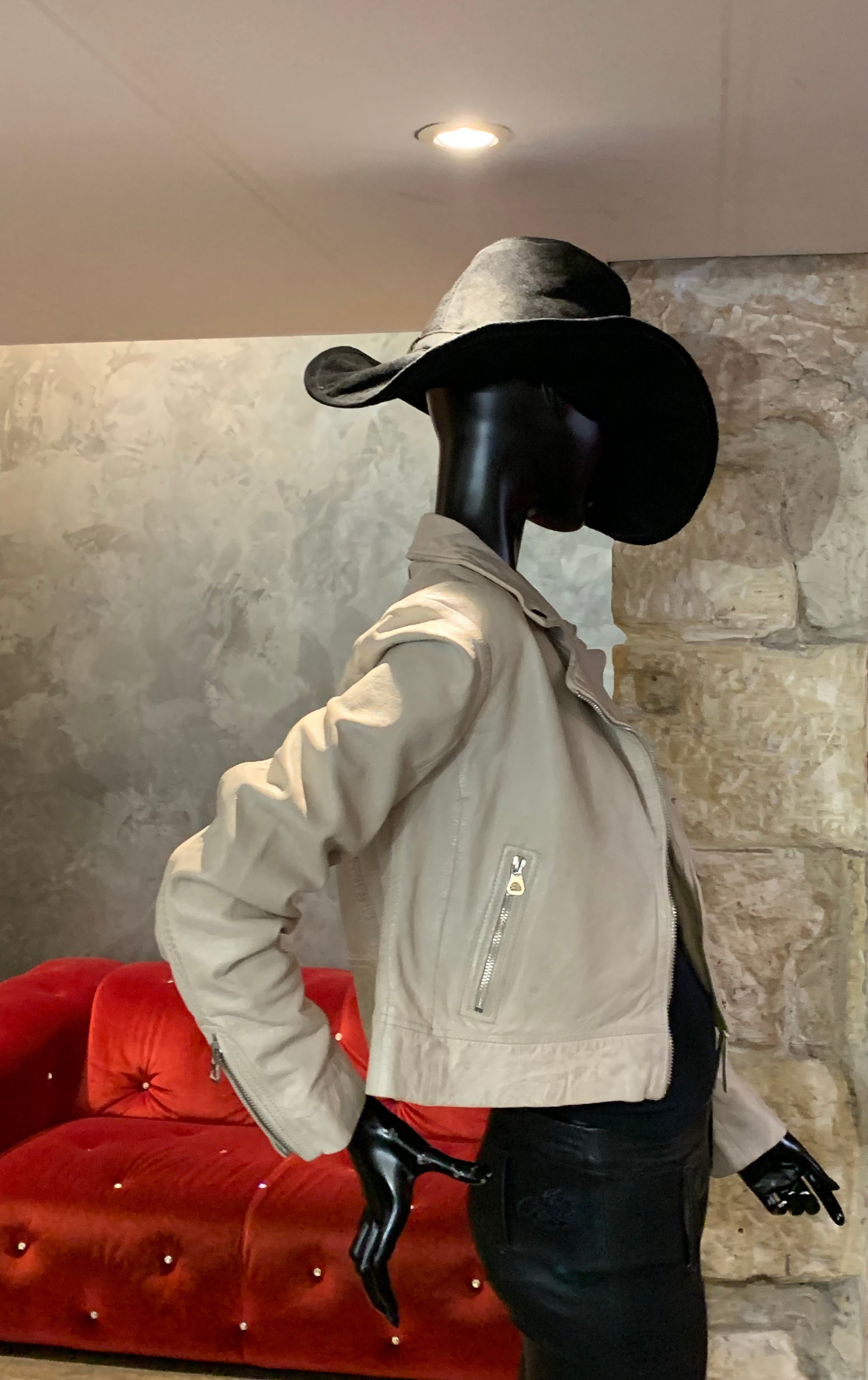 BLOUSON PERFECTO CUIR ÉCRU