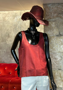 DÉBARDEUR CUIR WASH ROUGE