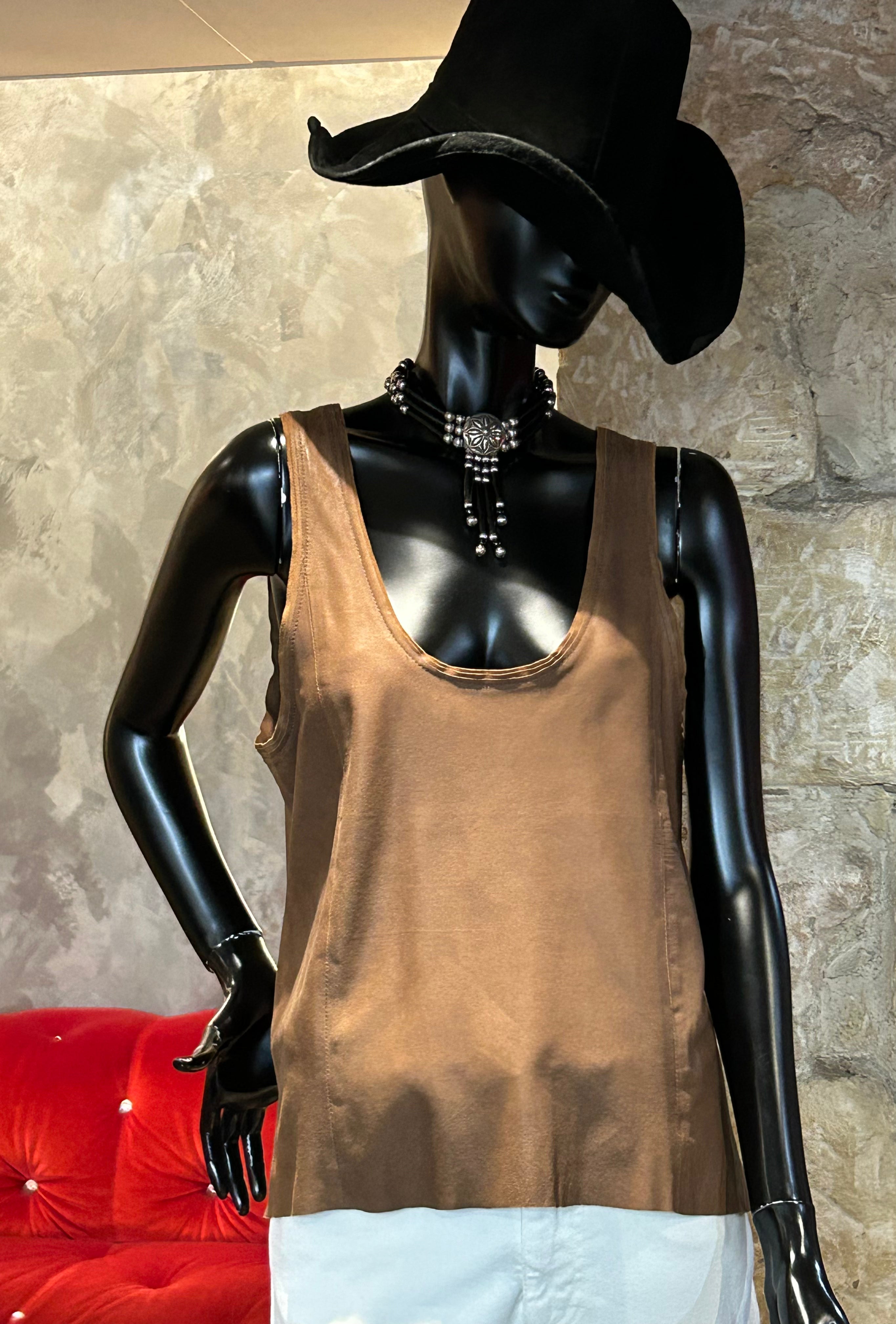 DÉBARDEUR CUIR WASHES TAN