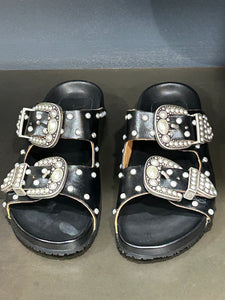 BIRKEN CUIR NOIR ET PERLES NACRÉES