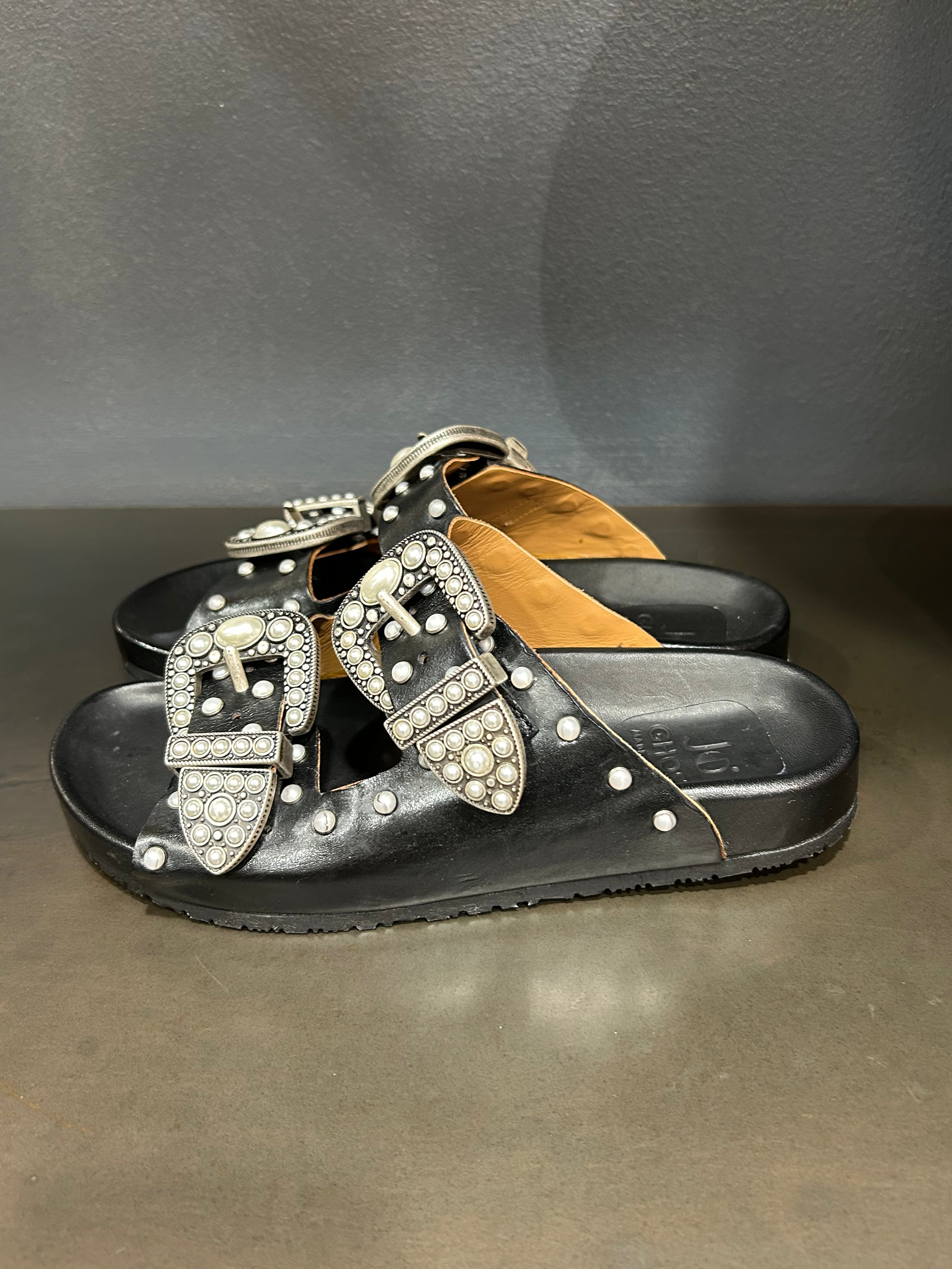 BIRKEN CUIR NOIR ET PERLES NACRÉES