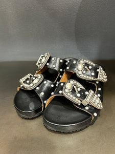 BIRKEN CUIR NOIR ET PERLES NACRÉES