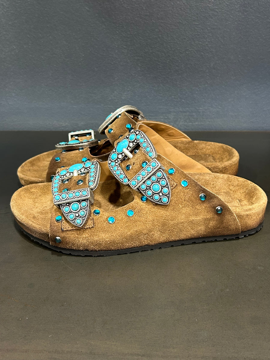 BIRKEN DAIM NATUREL ET TURQUOISES
