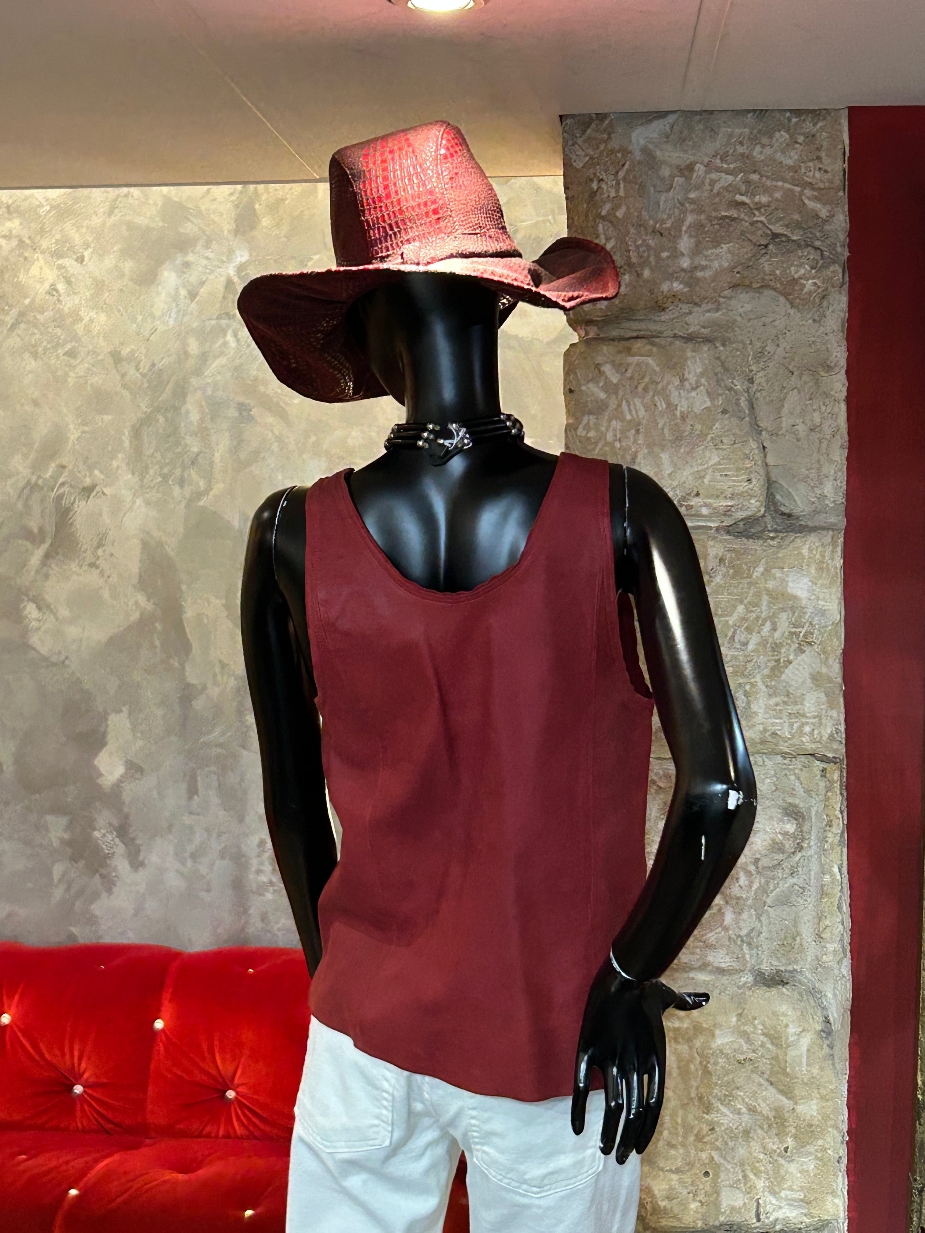DÉBARDEUR CUIR WASH ROUGE